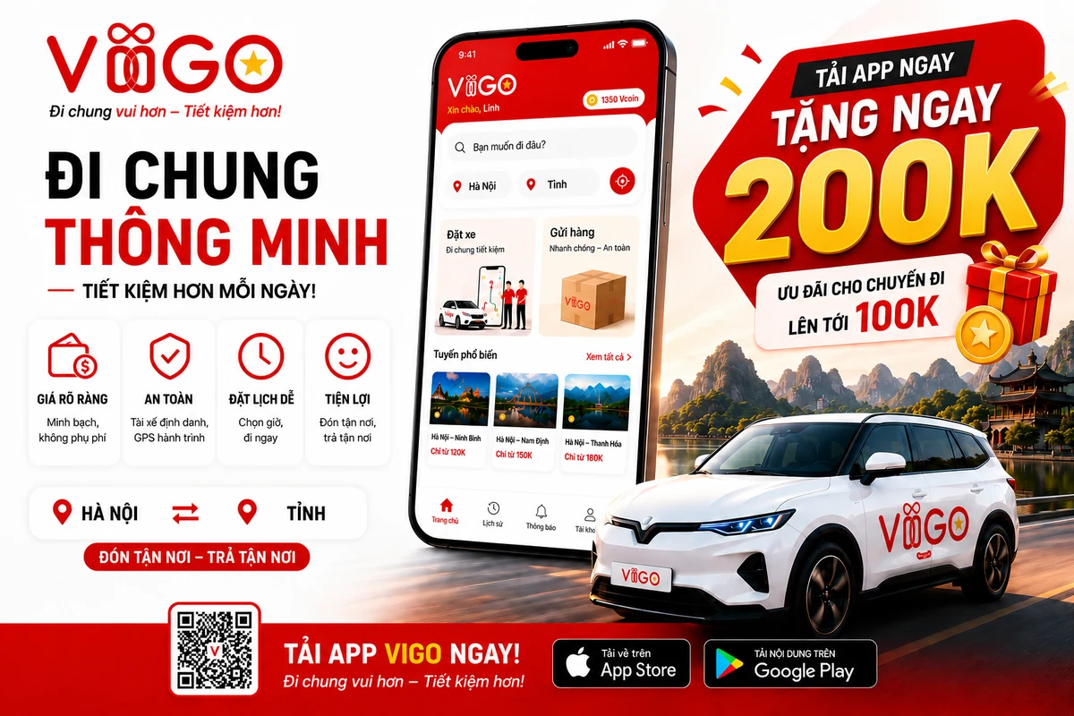 Tải app ViGo tặng ngay 200.000đ, ưu đãi chuyến đi tới 100.000đ